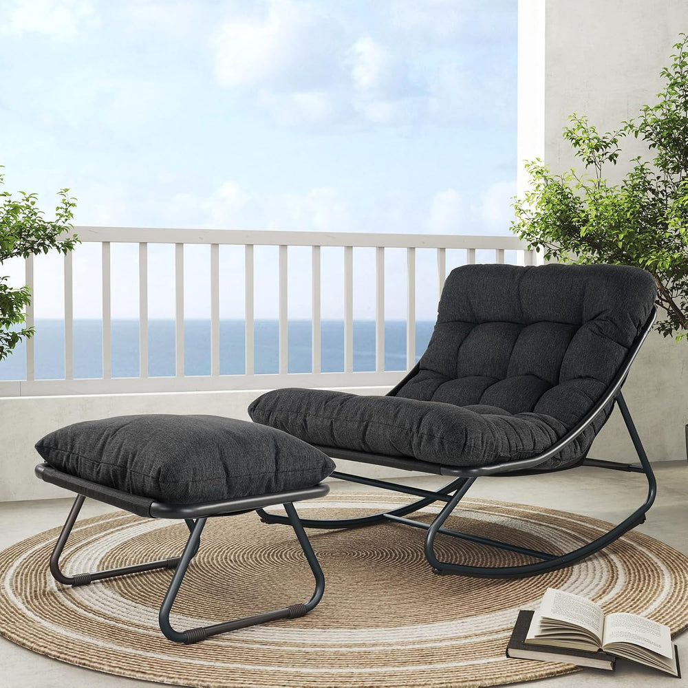 Grand patio Rocking Chair with Footrest for Indoor & Outdoor, Dark Grey