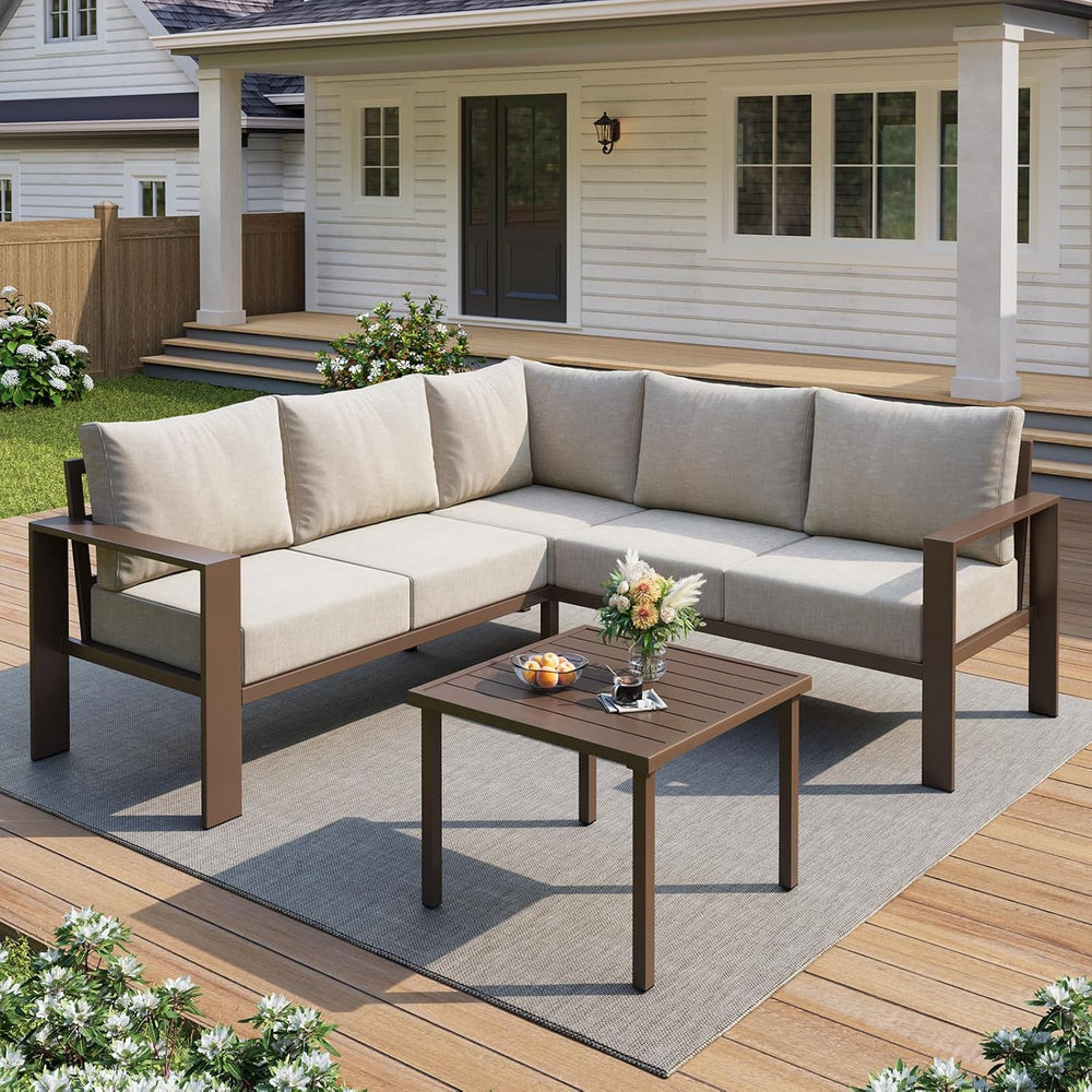 UDPATIO Outdoor Patio Furniture Set, L-Shaped Couch, 6" Thick Cushion