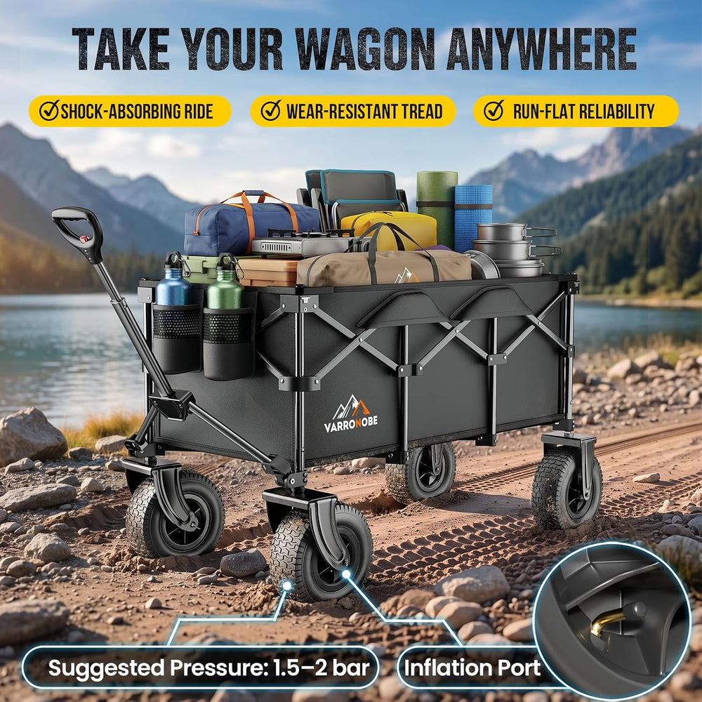 220L All-Terrain Heavy Duty Folding Wagon with 10" Pneumatic Rubber Wheels