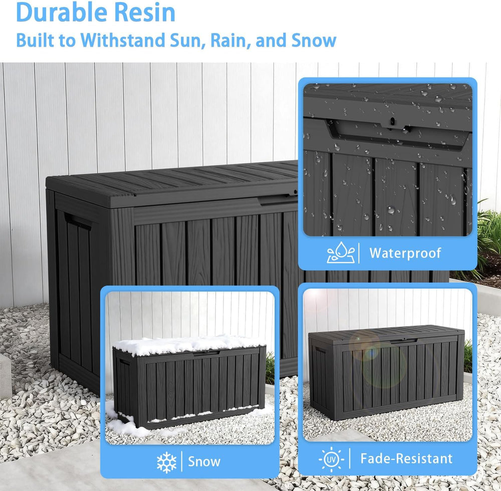 85 Gallon Outdoor Deck Box, Resin Waterproof Storage Box With Lockable Lid, U...
