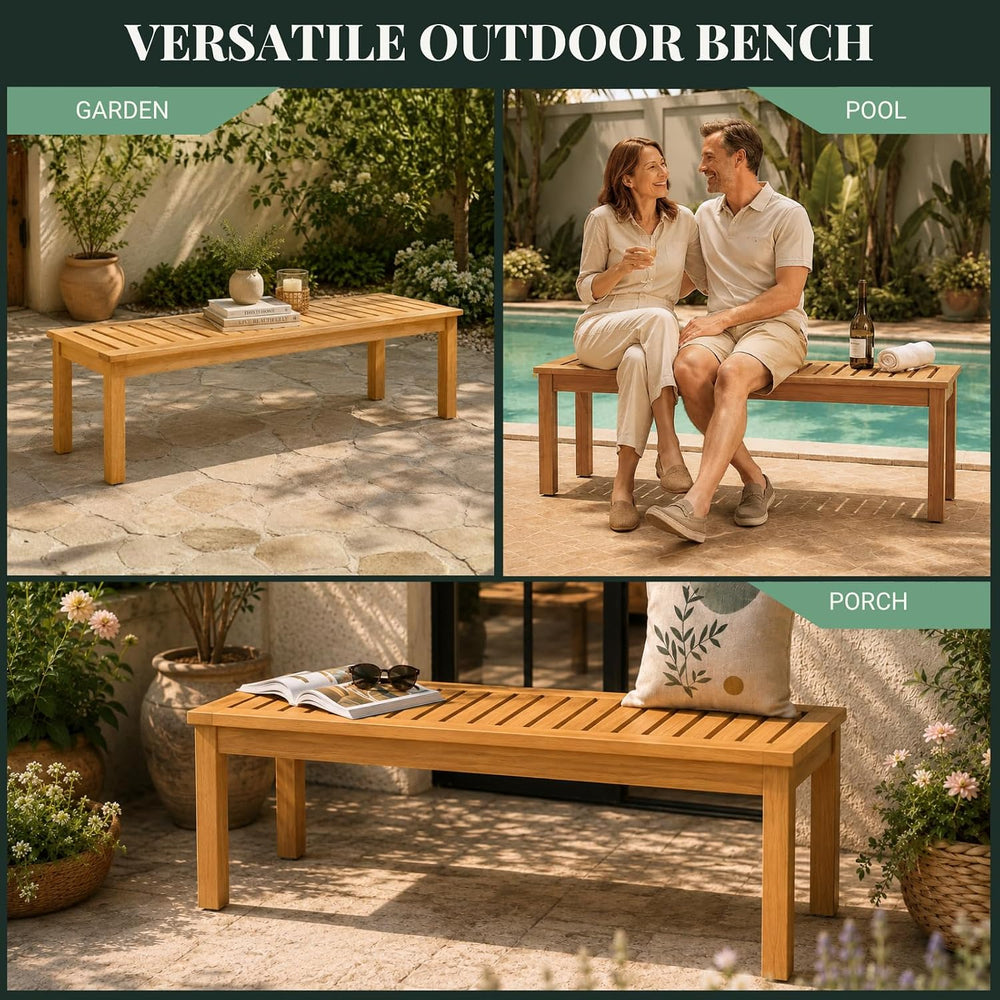 52" Backless Wood Bench Seat, Outdoor Garden Patio Bench, Entryway