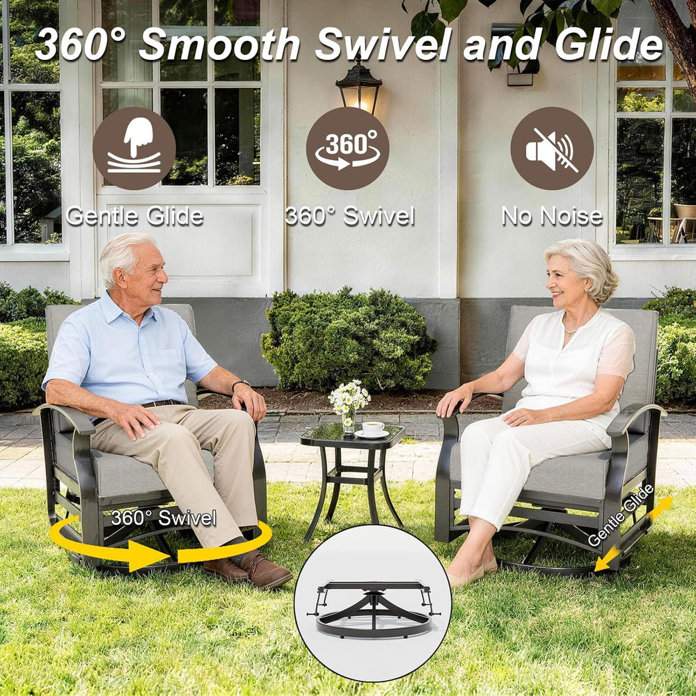 Gotland 3 Piece Patio Set, Metal Outdoor Swivel Chairs Set of 2 with 5.1’’ Hi...