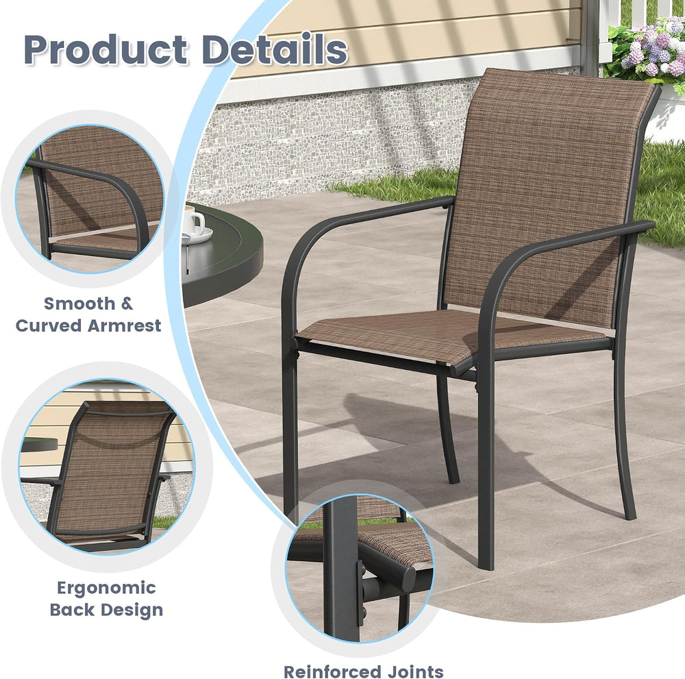 VICLLAX 3PCS Patio Dining Set, 28" Metal Table&2 Stackable Chairs,Brown