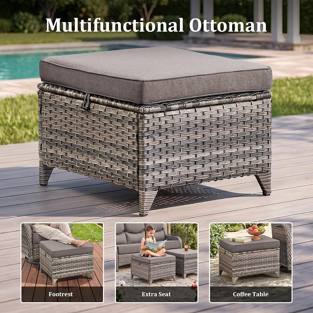 Swivel Patio Chairs Sofa Set of 6-6" Thick Cushion - Wicker Outdoor Swiv...