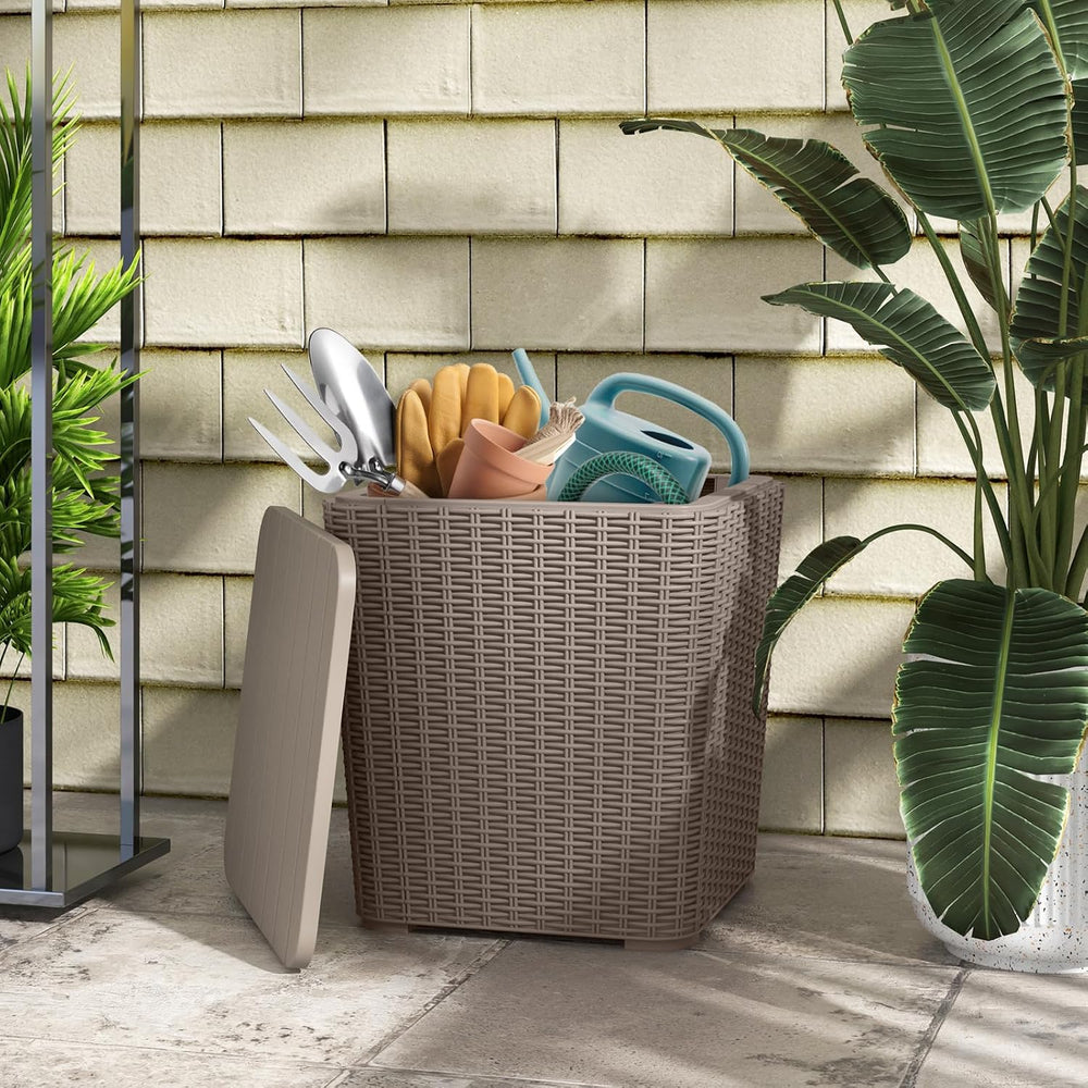 Tangkula 11.5 Gallon Water-proof Deck Box with Removable Lid, Brown