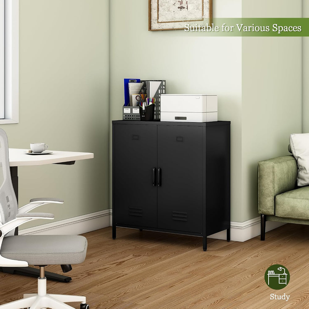 Metal Storage Cabinet with 2 Door, Office File Cabinet for Home, Garage (Blac...