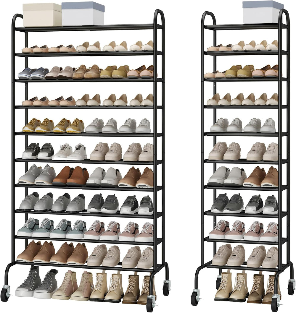STO STO 10-Tier Expandable Tall Shoe Rack for Garage, 44 Pairs, Black