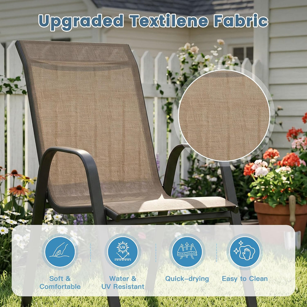 DIFY 7 Piece Outdoor Dining Set, Metal Table & Brown Textilene Chairs