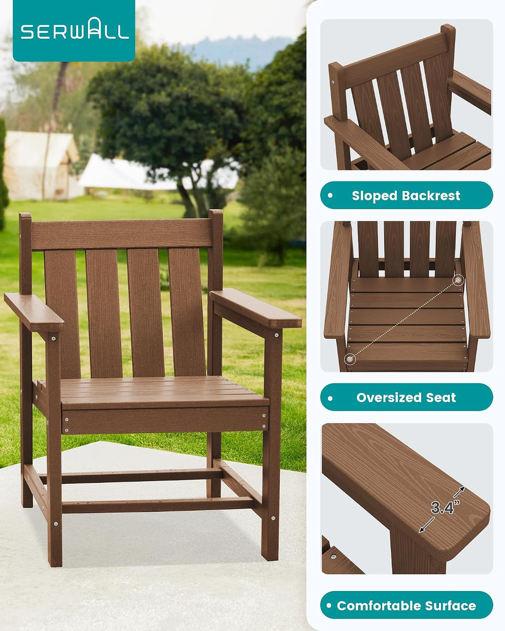 SERWALL 3 Pieces Patio Bistro Set-Outdoor Chairs with Side Table,Brown