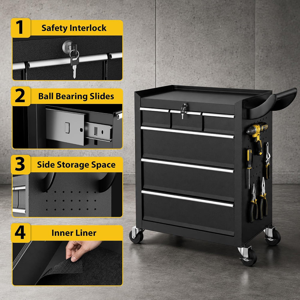 Rolling Tool Chest, 6-Drawers Assembled Tool Box,
