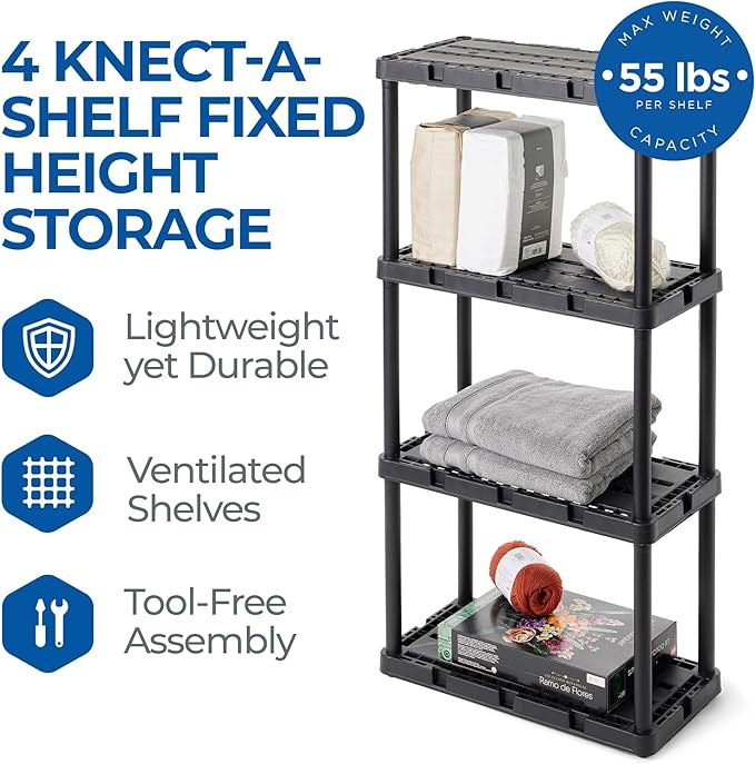 Gracious Living 2 Pack Light Duty Storage Shelves, Knect-A-Shelf 4-Shelf Vent...