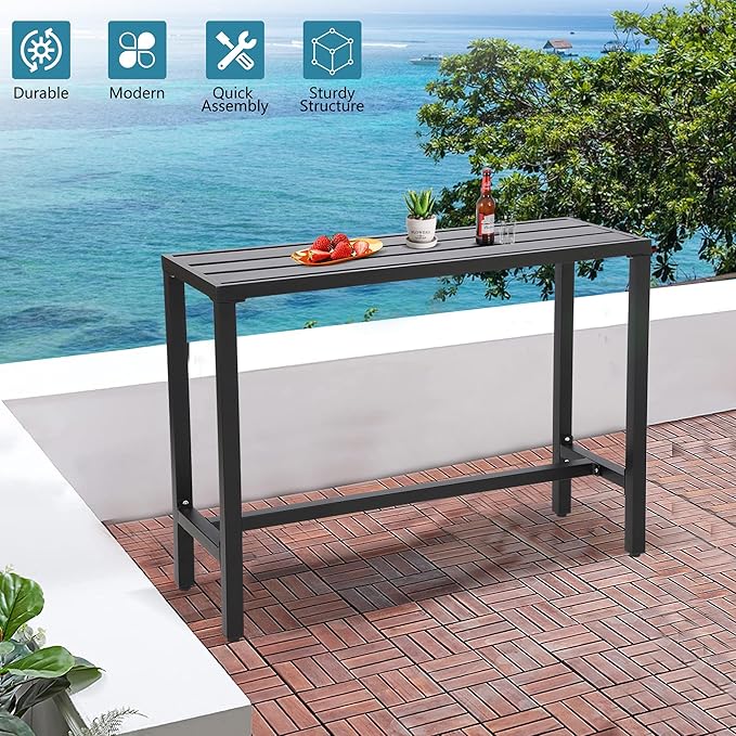Outdoor Bar Table, Patio Console Pub Height Tables with Powder Coated Steel F...