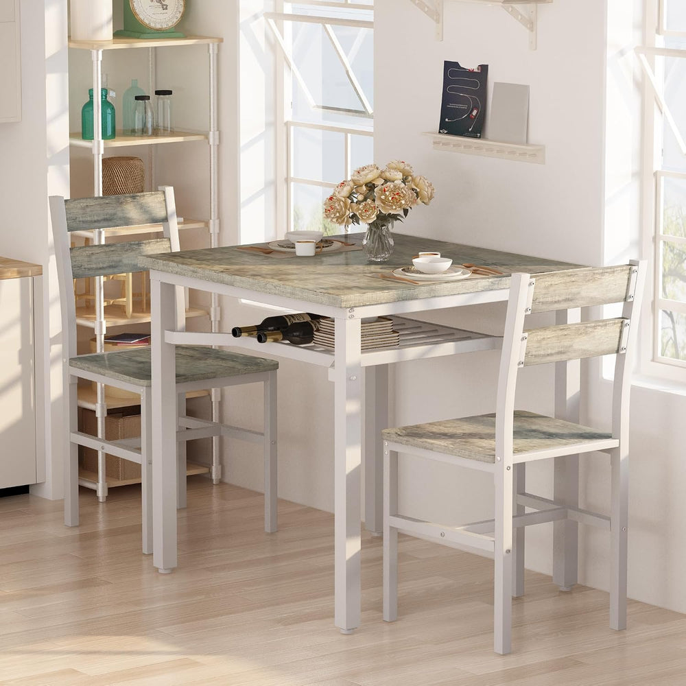 Hooseng 3 Piece Dining Table Set for 2, Small Wooden Kitchen Table with Stora...