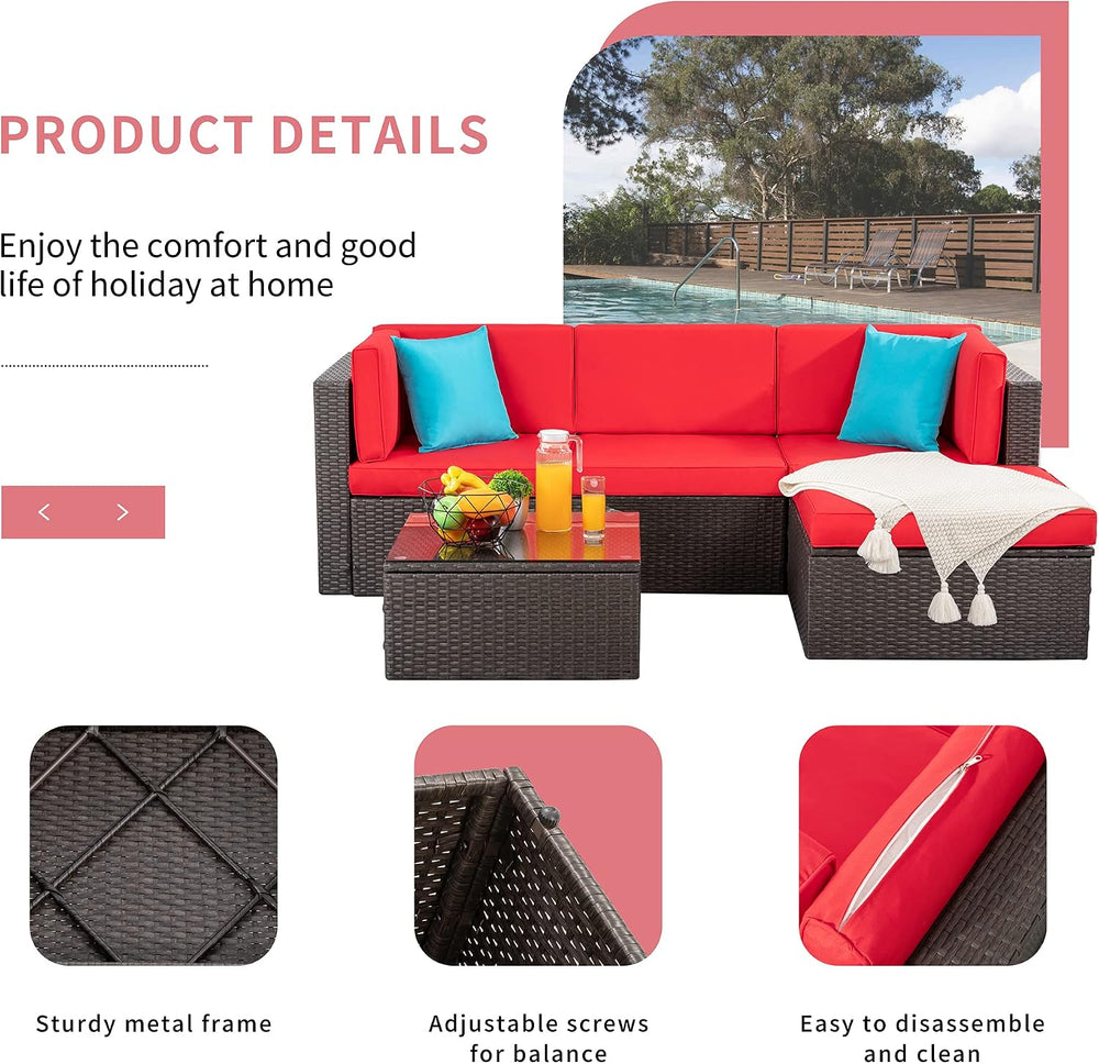 Shintenchi 5 Pieces Patio Furniture Sets Outdoor All-Weather Sectional Patio ...