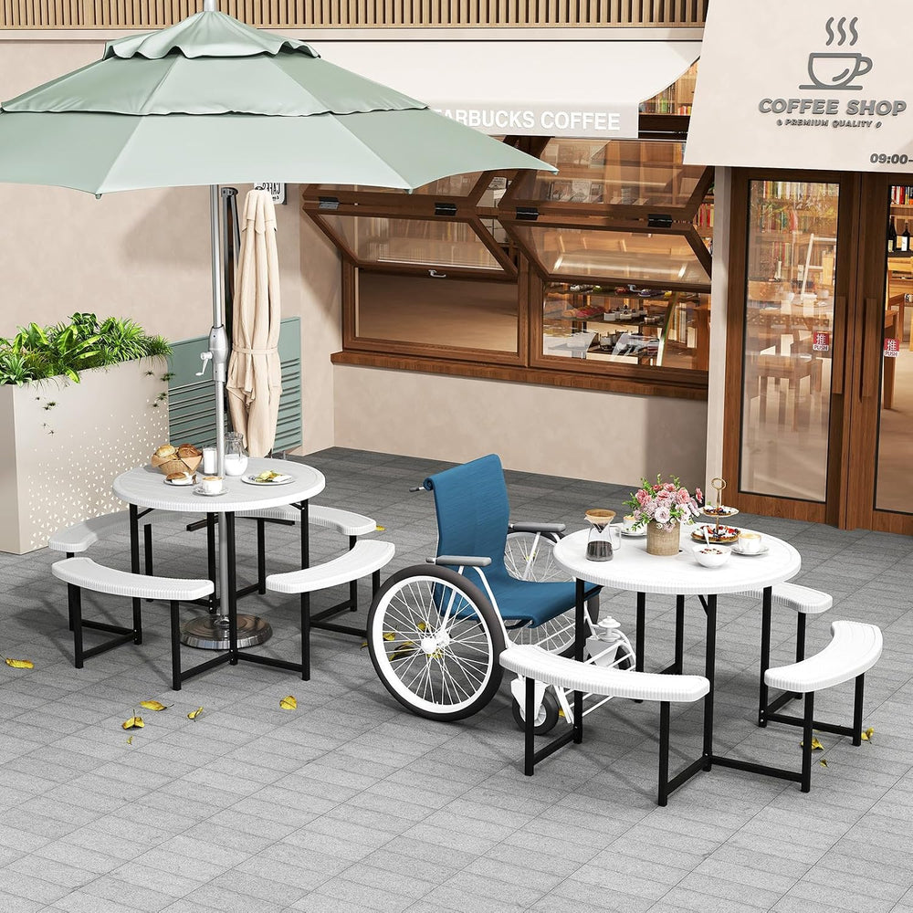 Tangkula 8 Person Round Picnic Table with 4 Benches