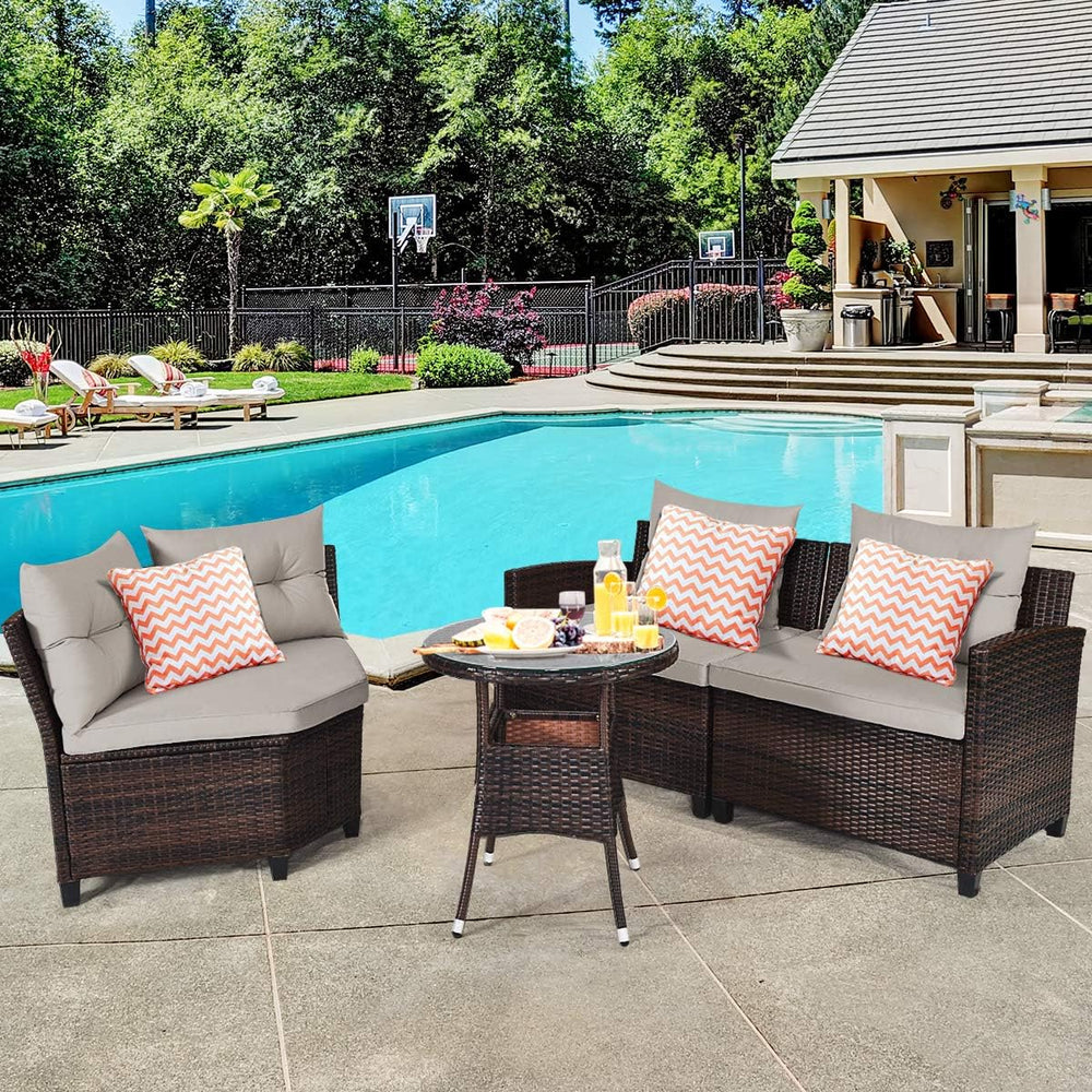 HAPPYGRILL 4 Pieces Patio Furniture Set Outdoor Rattan Wicker Conversation Se...