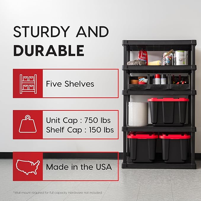 IRIS USA 5-Shelf Heavy Duty Plastic Storage Shelves, 750lb Capacity, 68"...