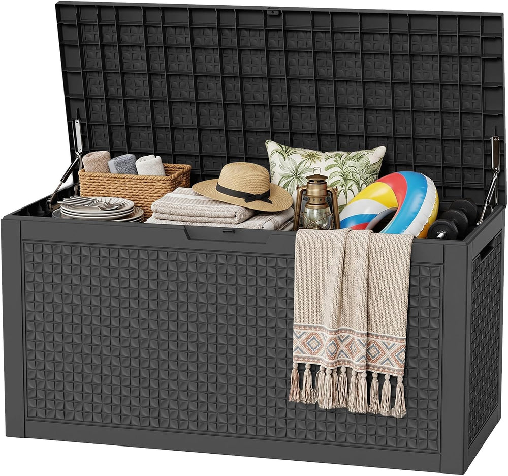 Outdoor Storage Box,200 Gallon Lockable Deck Box Waterproof,Black