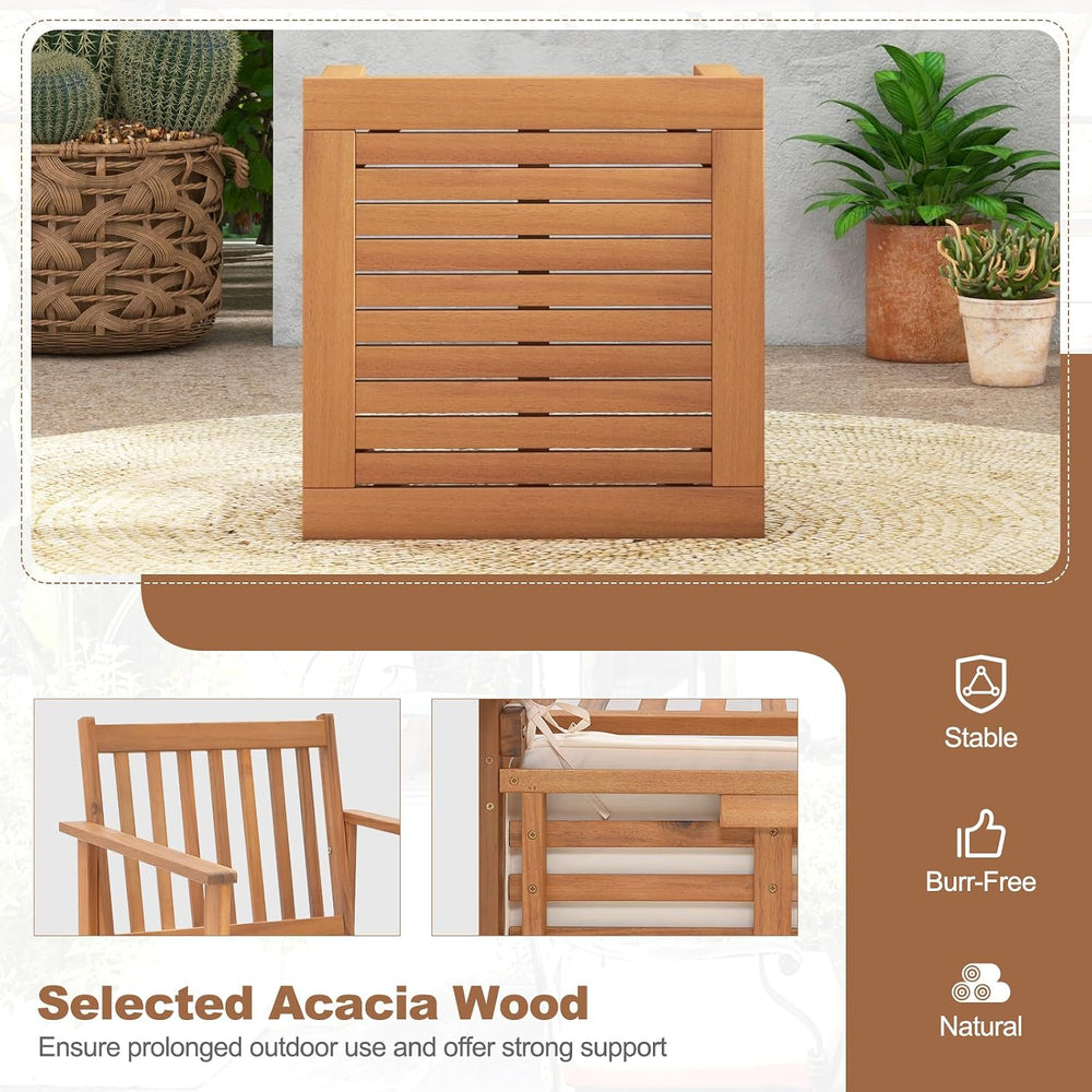 Tangkula 3 Pieces Patio Wood Furniture Set, Acacia Wood Chairs and Coffee Tab...