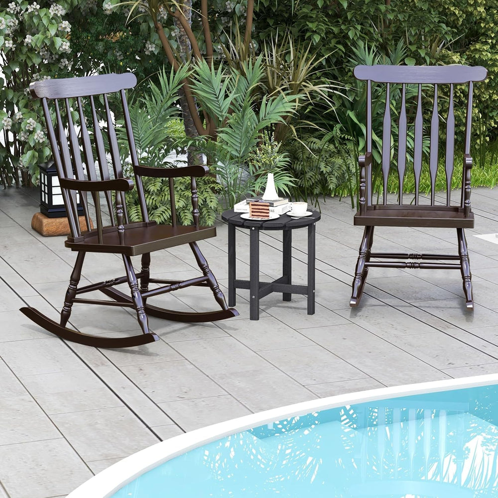 GIANTEX Indoor & Outdoor Wood Rocking Chair, Patio Rocking Chair, Dark Co...