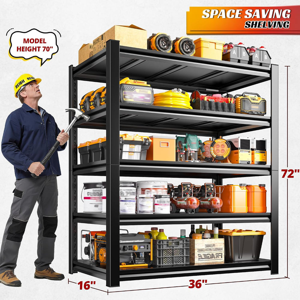 REIBII 5 Tier Garage Shelving for Garage, Adjustable Metal Shelving