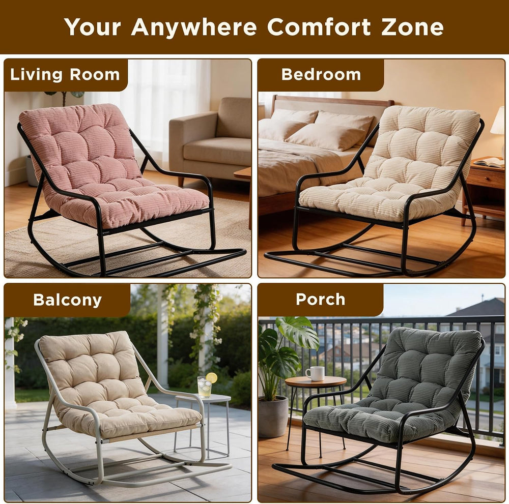 Outdoor Papasan Rocking Chair, Oversized Patio Rocking Chair with Armrest and...