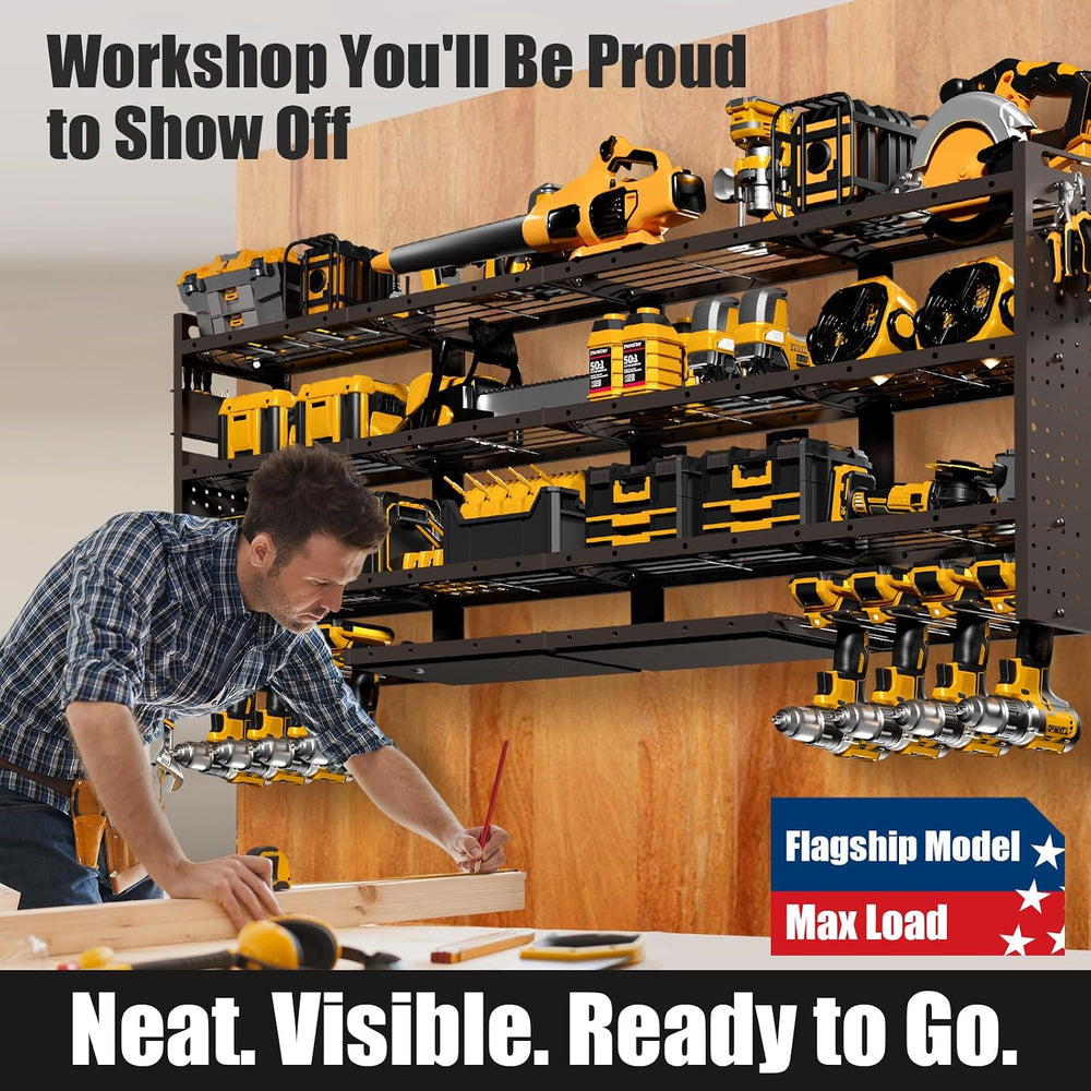 XLarge 64''W Power Tool Organizer Wall Mount, 4-Tier