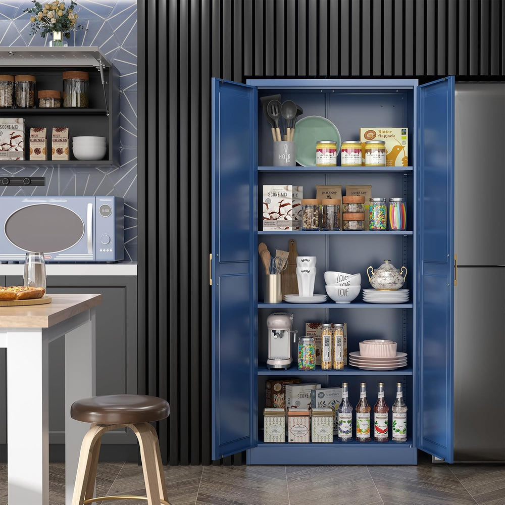 71"Metal Pantry Storage Cabinet with Doors & 4 Adjustable Shelves