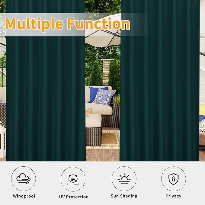 Easy-Going Outdoor Patio Curtains Detachable Tab Top Windproof Weatherproof C...