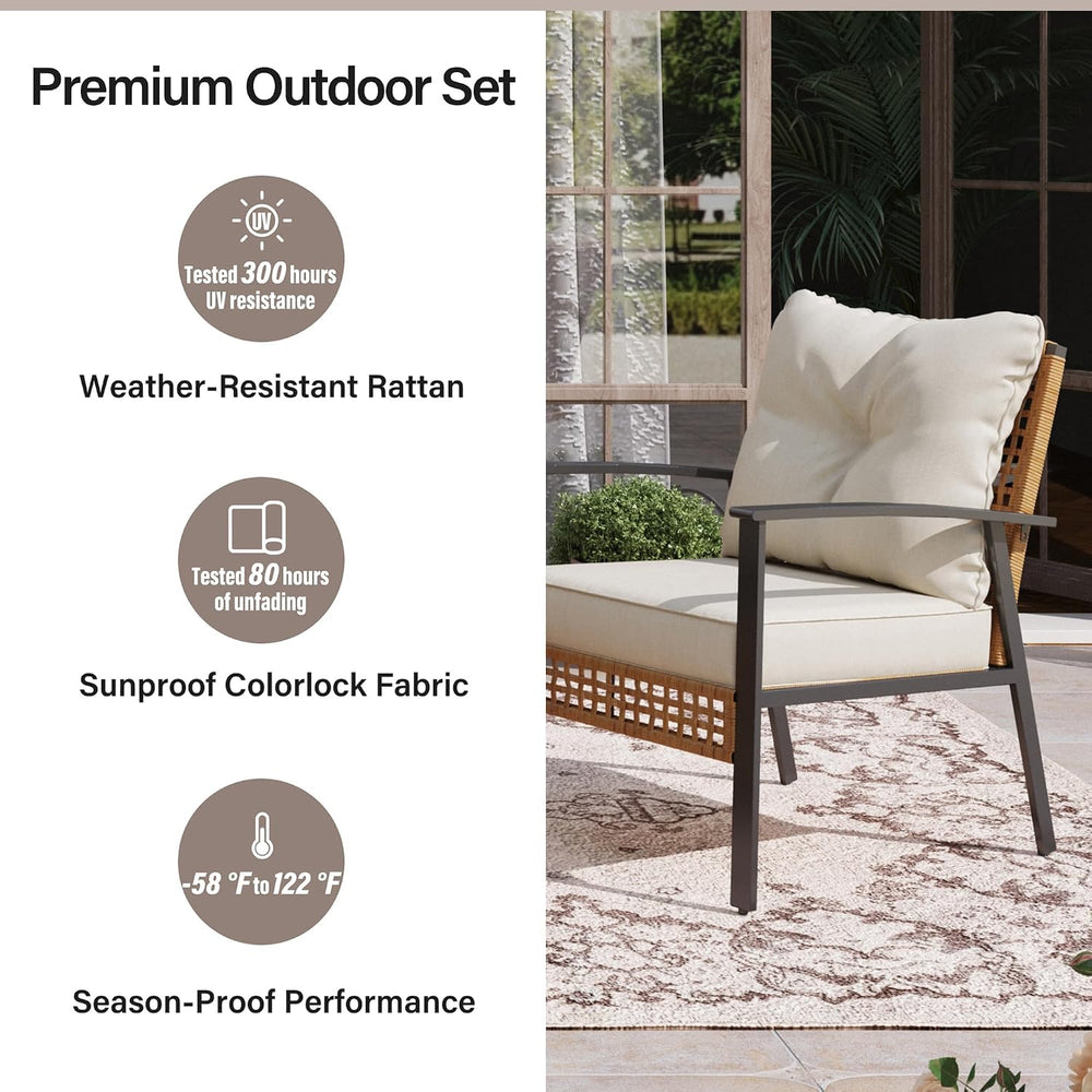 LAUSAINT HOME Outdoor Rattan Bistro Set, Patio Furniture Wicker Chairs Set of...