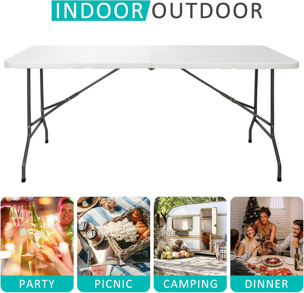 SUPER DEAL 6FT Folding Table for Indoor Outdoor, Portable Heavy Duty Fold-in-...