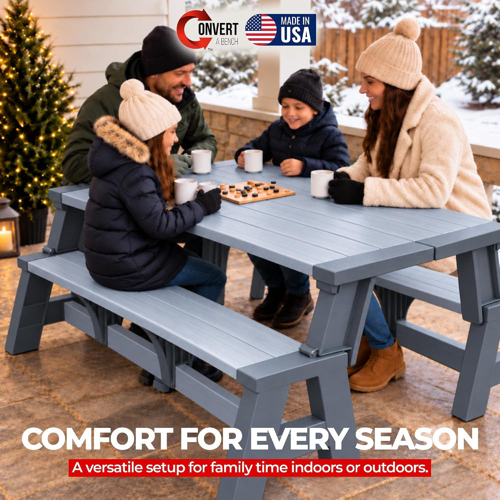 2-in-1 Outdoor Bench & Folding Picnic Table, Convertible