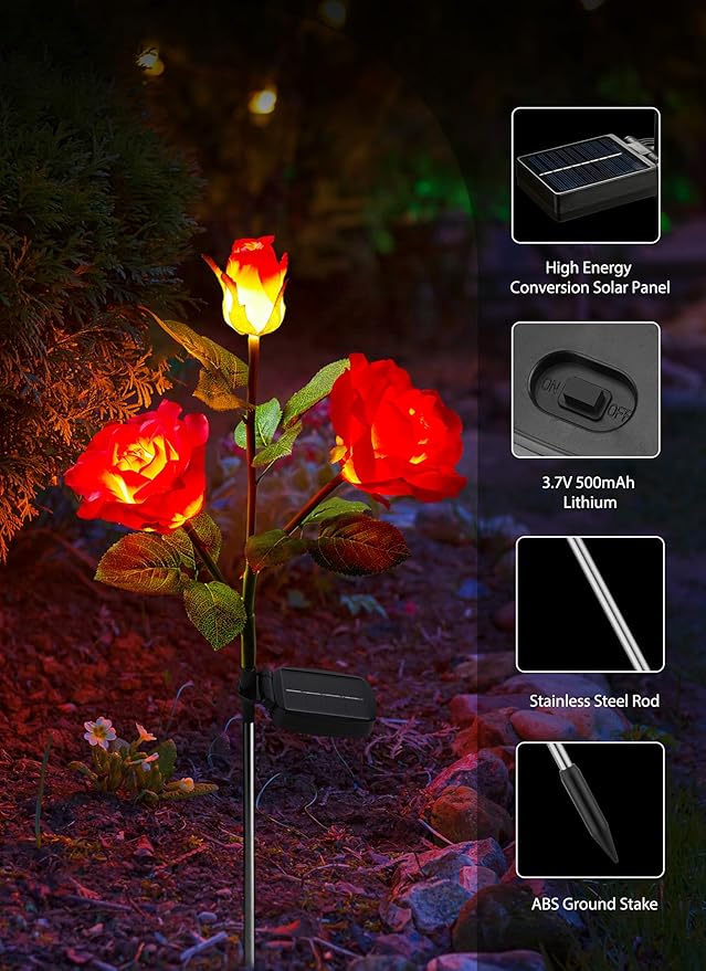Brightown Outdoor Solar Garden Lights - 4 Pack LED Flower Lights with Realist...