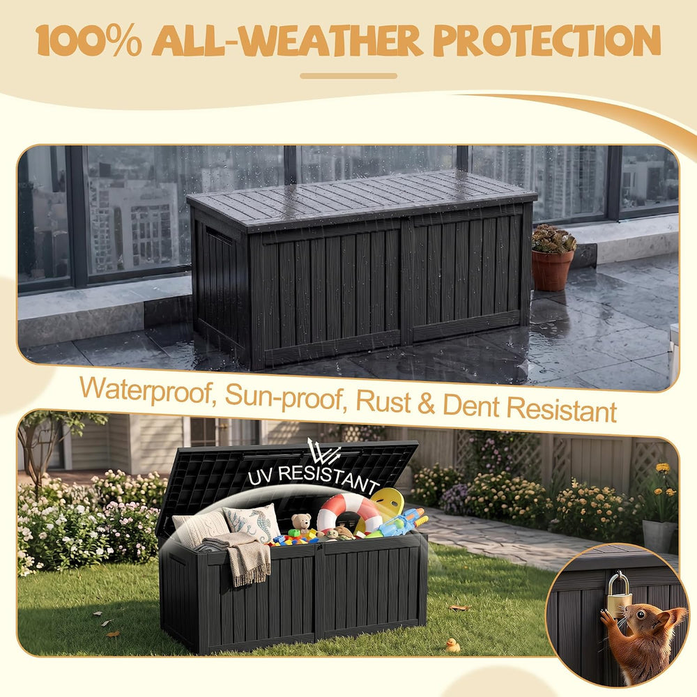 Outdoor Storage Box Waterproof 390 Gal Gen 2 Resin Deck Box Gas Struts