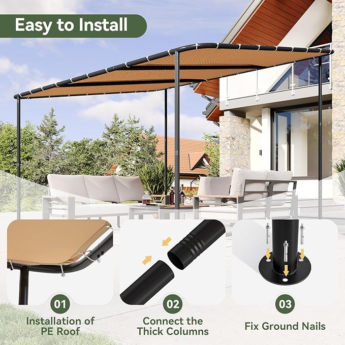 Aoxun 10x12 Lean to Gazebo Outdoor Pergola with Water Resistant & UV-Resi...