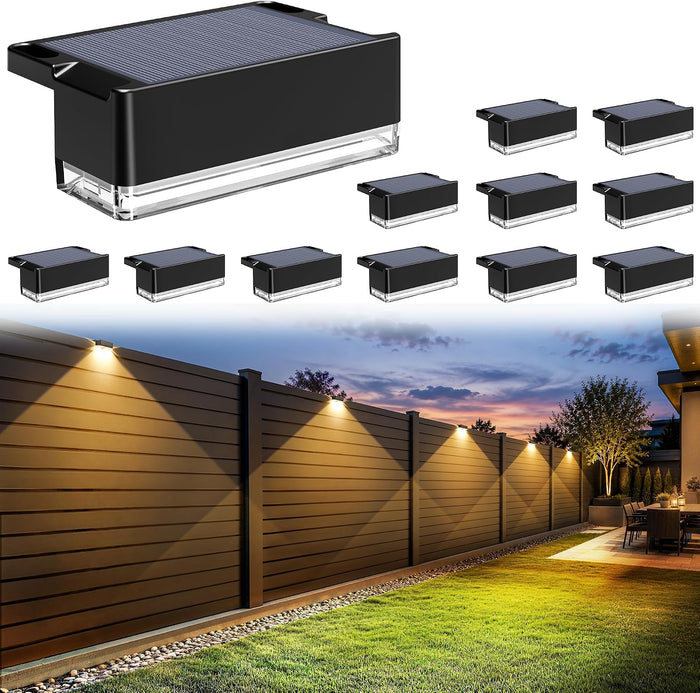 AUDERWIN Solar Fence Lights Outdoor 12 Pack-3000k/4000k/6000k, Waterproof