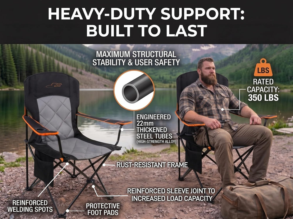 FAIR WIND 2-Pack Padded Oversized Camping Chairs with Lumbar Support