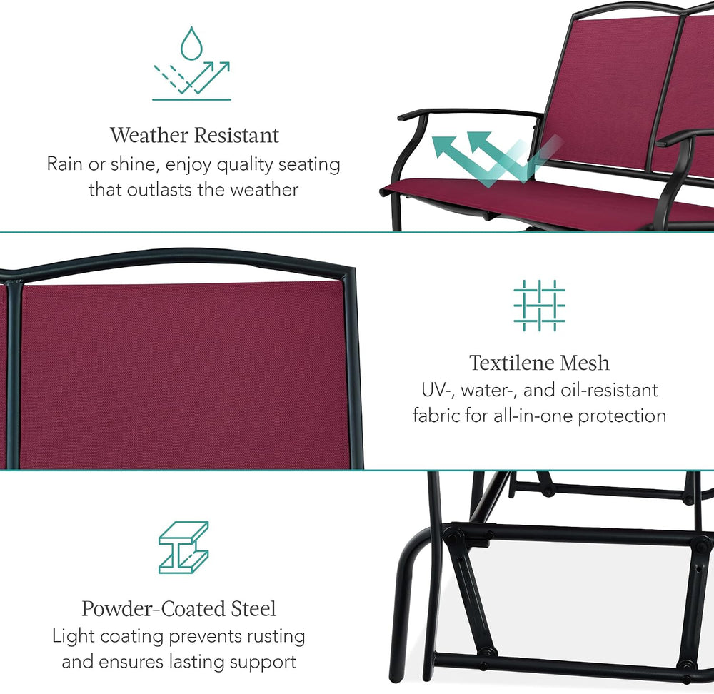 Best Choice Products 2-Person Outdoor Patio Swing Glider Steel Bench Loveseat...