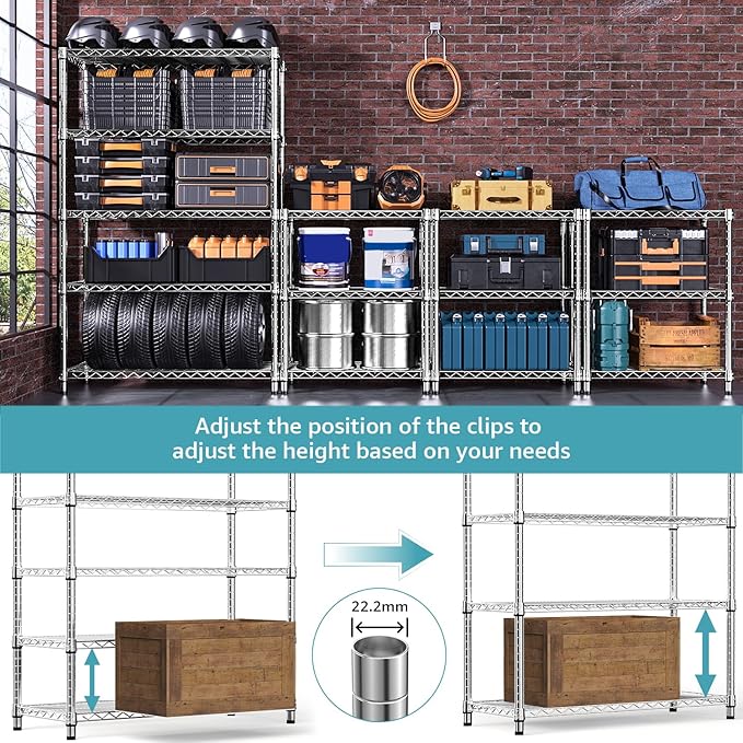 1750 LBS Storage Shelves 5-Tier Utility Shelving Unit Steel Organizer Wire Ra...