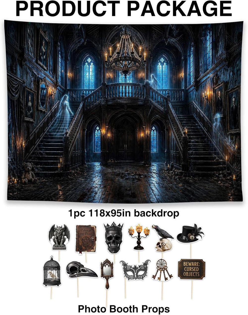 Allenjoy 118" x 95" Halloween Mansion Photography Backdrop with Pho...