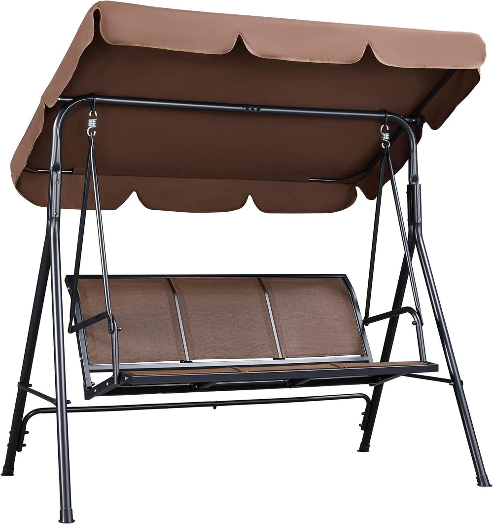 Yaheetech 3-Seat Patio Swing Chair w/Texteline Fabric Ez Setup, Dark Brown