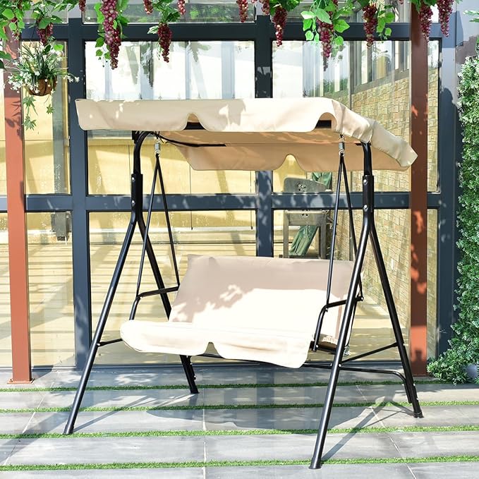 Tangkula 2 Person Porch Swing, Outdoor Swing with Removable Cushions, Solid S...