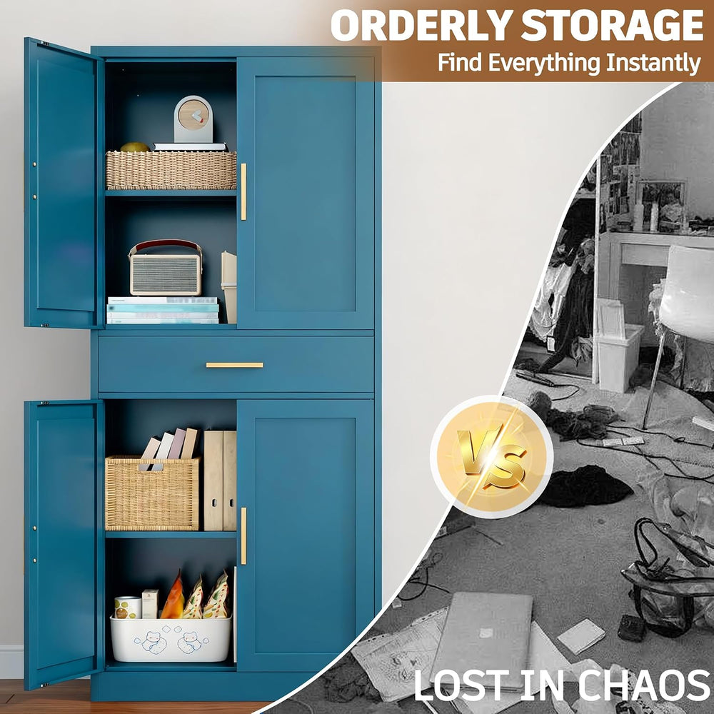 71" Metal Garage Storage Cabinet with 1 Drawer,2 Adjustable Shelves