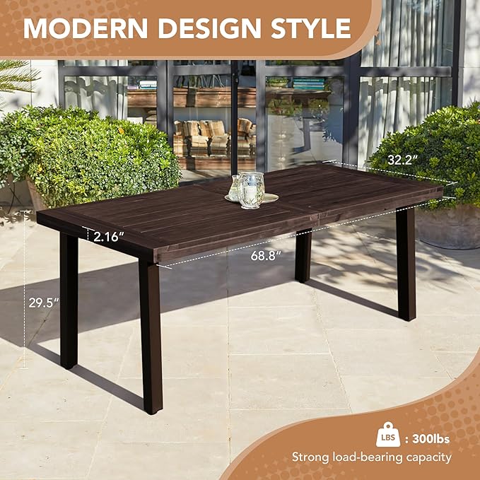 Devoko Home Acacia Wood Dining Table 6-Person Indoor Outdoor Table with Iron ...
