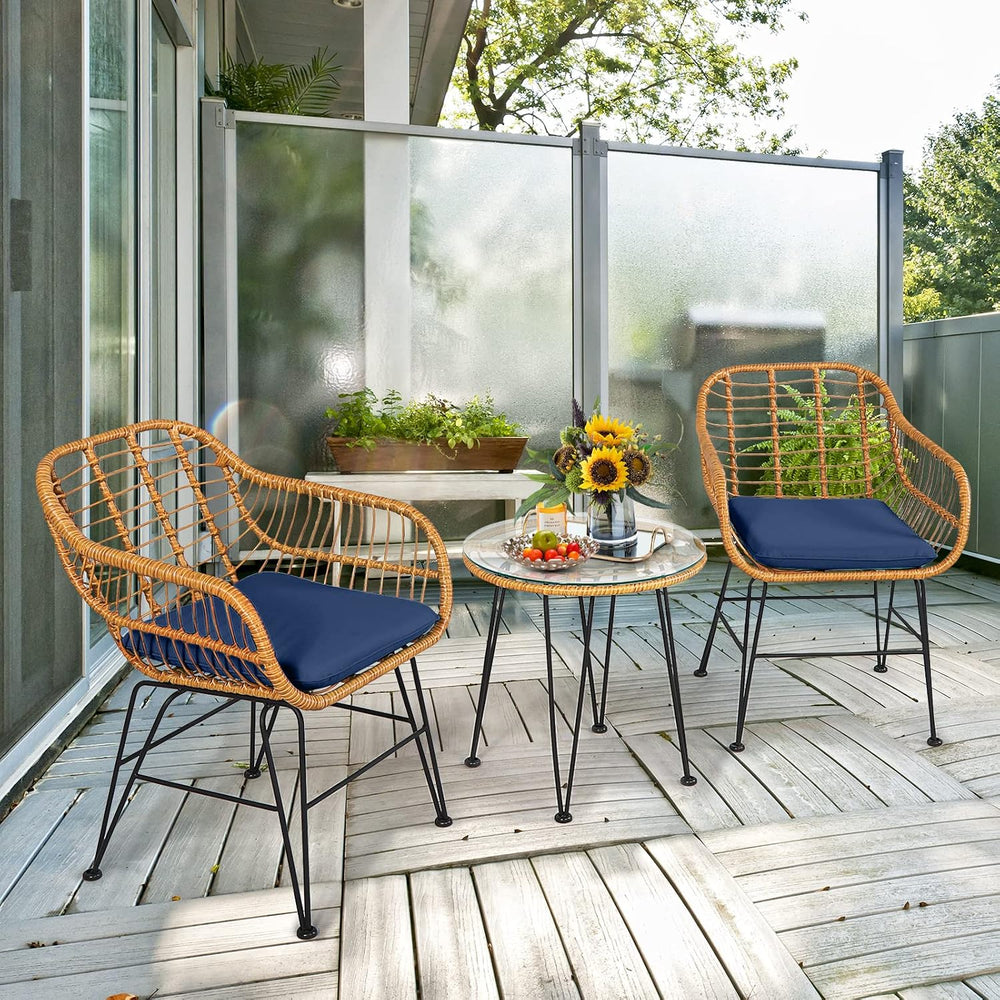 KOTEK 3 Pieces Patio Bistro Set with Seat Cushions, Navy