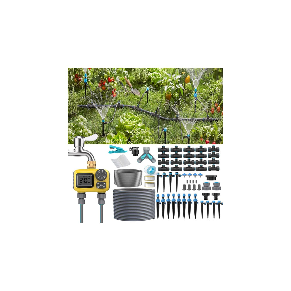 150FT Drip Irrigation System Kit with 2 Zone Water Timer for Garden