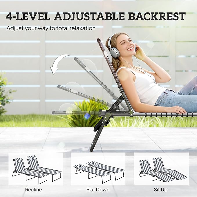 Outsunny Folding Chaise Lounge Chair Set of 2, Patio Sun Tanning Chair, Outdo...