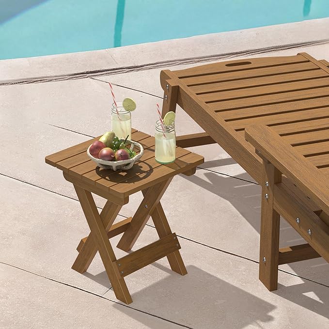 LUE BONA Small Outdoor Folding Side Table, HDPS Outside End Table for Patio, ...