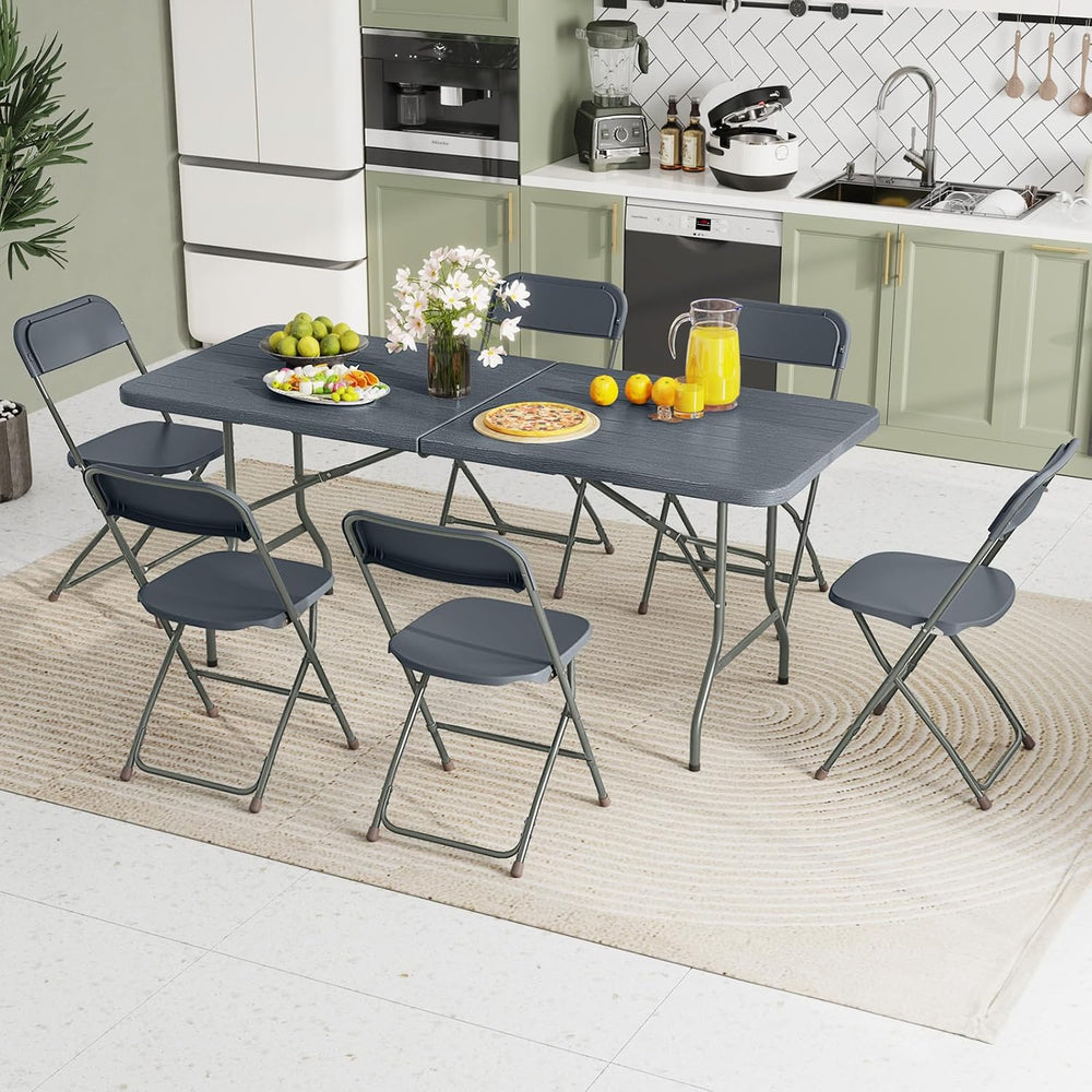 Goplus 6ft Plastic Folding Table, 350 LBS Indoor Outdoor Heavy Duty Portable ...