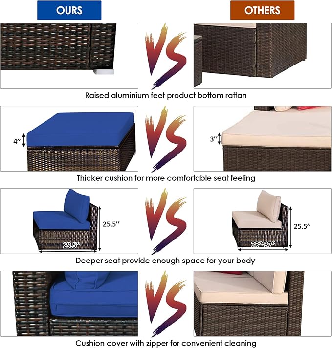 Tangkula 5 Pieces Patio Rattan Furniture Set, Outdoor Sectional Rattan Sofa S...